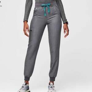 Figs Women's Gray Track Joggers with Teal Drawstring